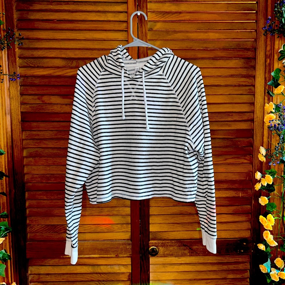 H&M Basics Cropped Striped Sweatshirt w/Hood Lightweight